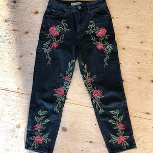 Topshop Moto Embroidered Jeans - Roses
